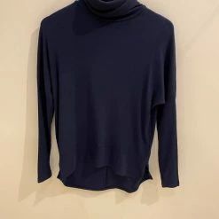 Bobi women Long Sleeve Rib Turtleneck Top in Harbour