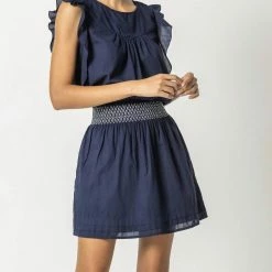 Lilla P women Sleeveless Ruffle Shirt in Navy