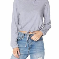 Bobi women Drawstring Hem Cropped Hoodie in Dove