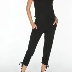 Bobi women Cami Shirred Leg Jumpsuit in Black