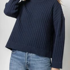 Lilla P women Eyelet Trimmed Crewneck Sweater in Navy