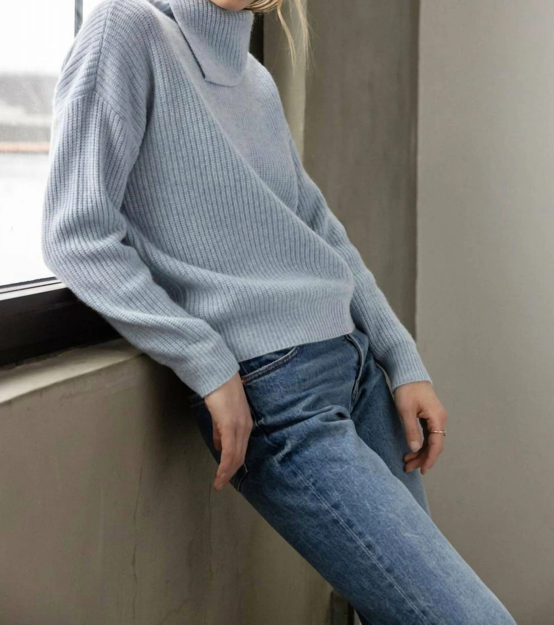 Lilla P women Folded Collar Pullover Sweater in Ice - Image 2