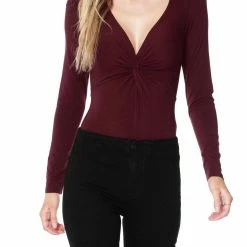 Bobi women Deep V Knot Bodysuit in Shiraz