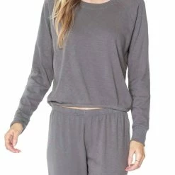 Bobi women Elastic Hem Sweatshirt in Carbon