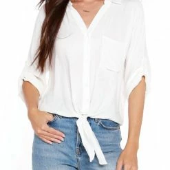 Bobi women Tied Button Up Top in Ivory