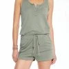 Bobi women Sleeveless Henley Romper in Sage