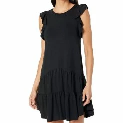 Lilla P women Tiered Peplum Tank Dress in Black