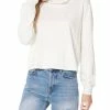 Bobi women Long Sleeve Funnel Neck Top in Cream